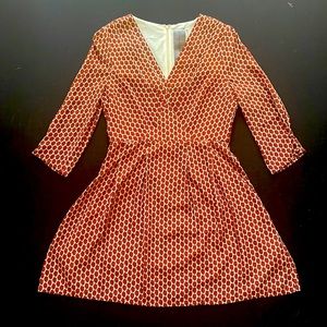 Moon Collection Vintage Inspired Long Sleeve Red/Brown/Beige Print Dress